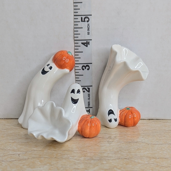 Vintage Fitz & Floyd Halloween Ceramic Tumbling Friendly Ghosts Pumpkin Figurine - Picture 5 of 9